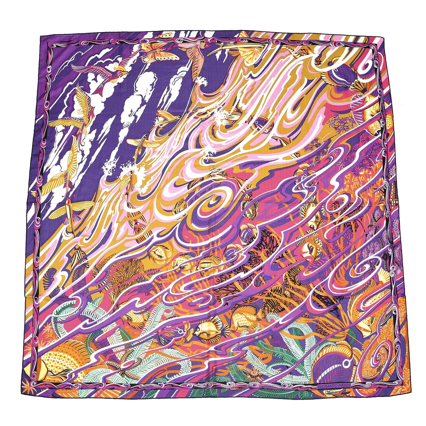 Cashmere Silk De La Mer Au Ciel Shawl 140 Violet Orange Vert