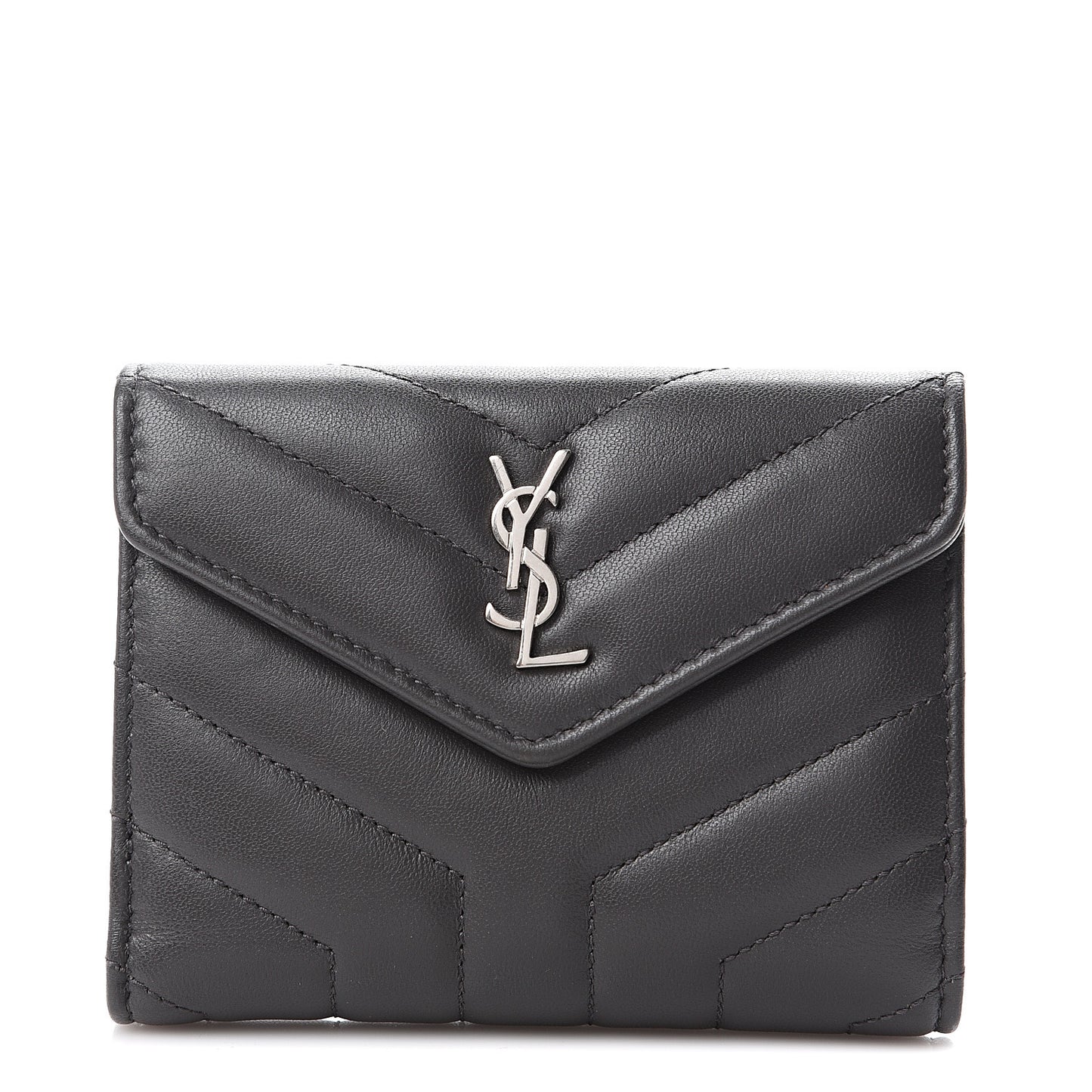 Lambskin Y Quilted Monogram Compact Loulou Wallet Asphalt