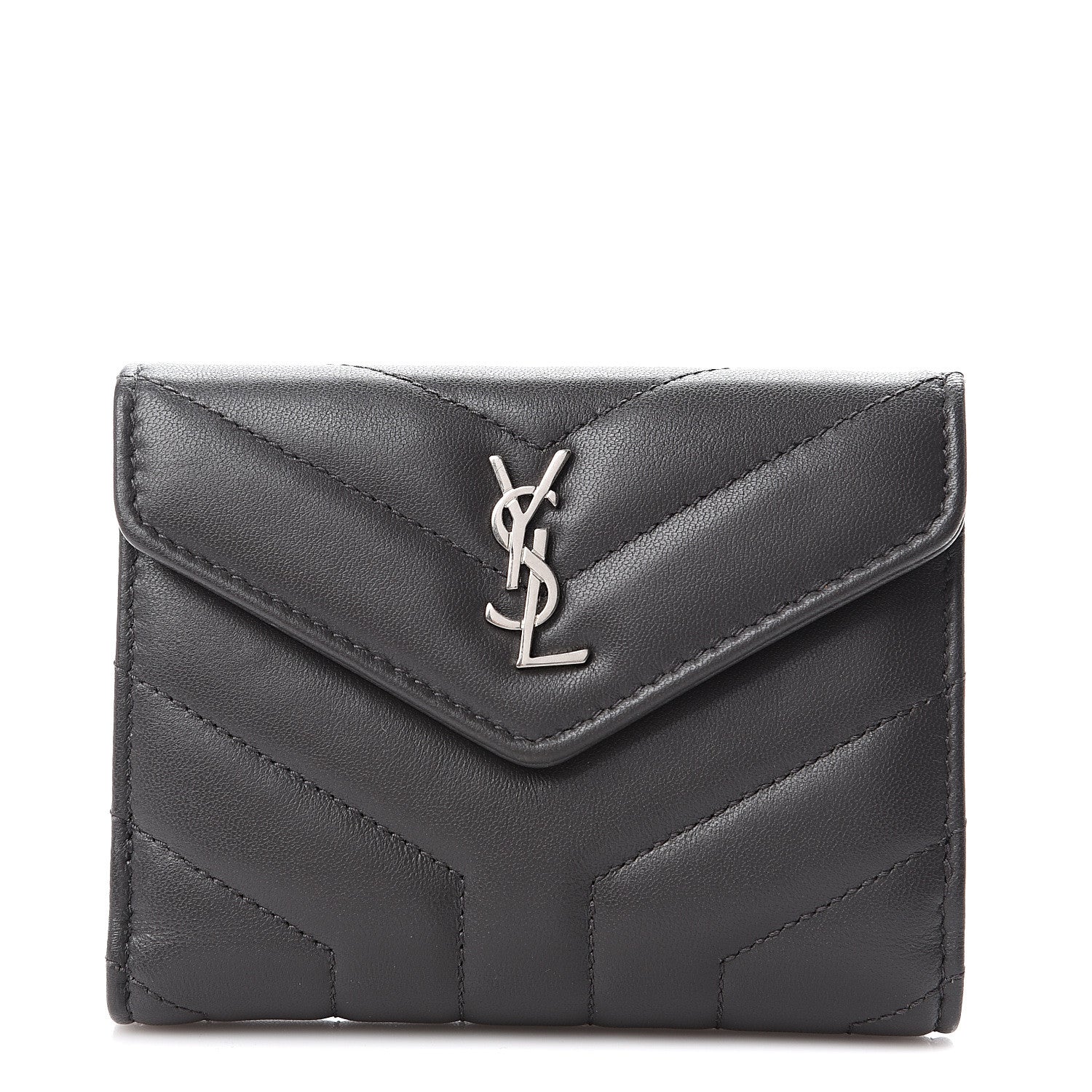 Saint Laurent Lambskin Y Quilted Monogram Compact Loulou Wallet Asphalt 1 of 7