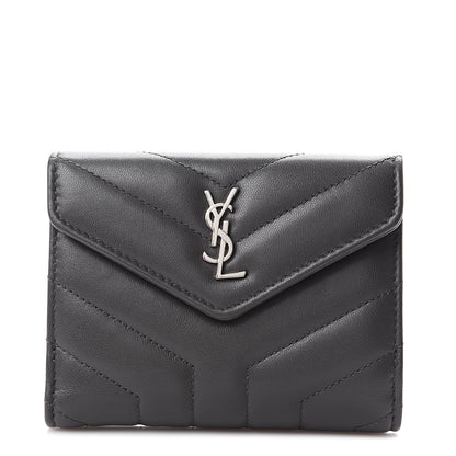 Saint Laurent Lambskin Y Quilted Monogram Compact Loulou Wallet Asphalt 1 of 7