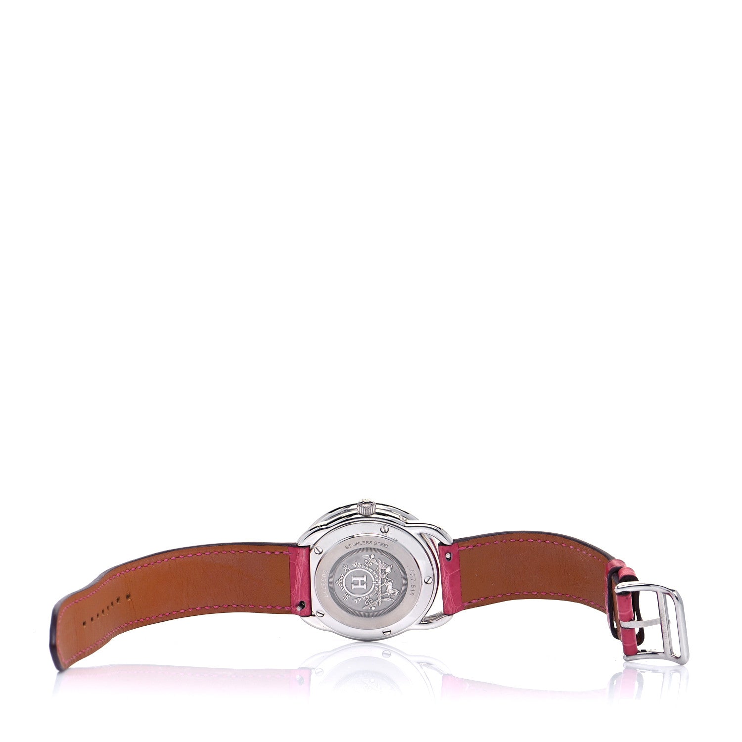 Hermes Stainless Steel Alligator Mother of Pearl 38mm Arceau Petite Lune Automatic Watch Braise 6 of 7
