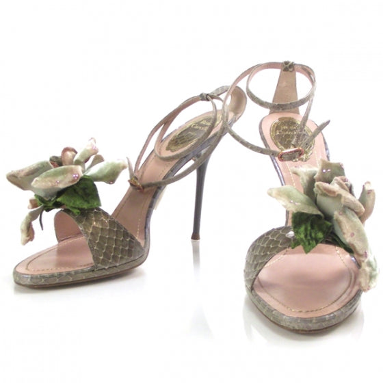RENECAOVILLASnakeskinPrintFlowerHeels39.5