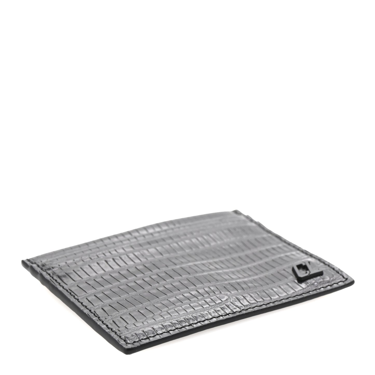 Calfskin Lizard Embossed Kios Card Holder Black