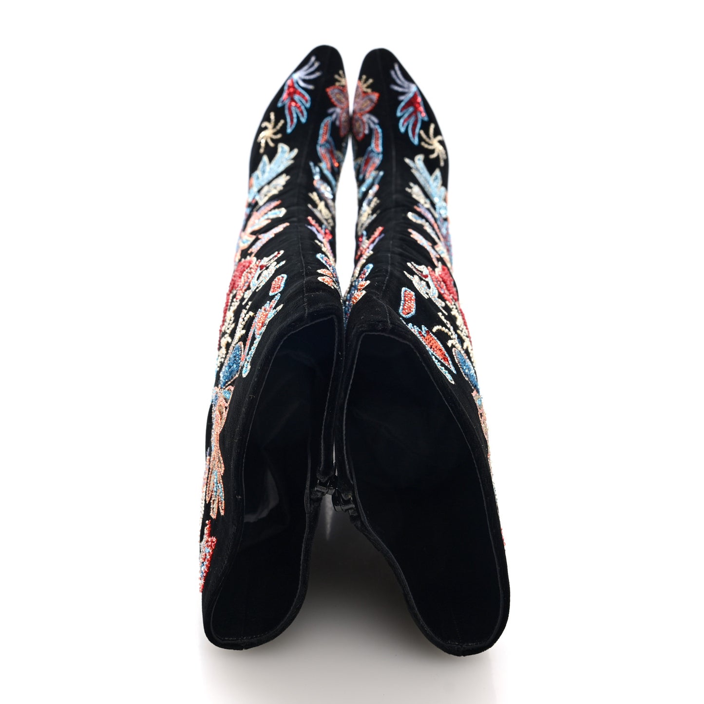 Velvet Embroidered Claire Boots 36 Black