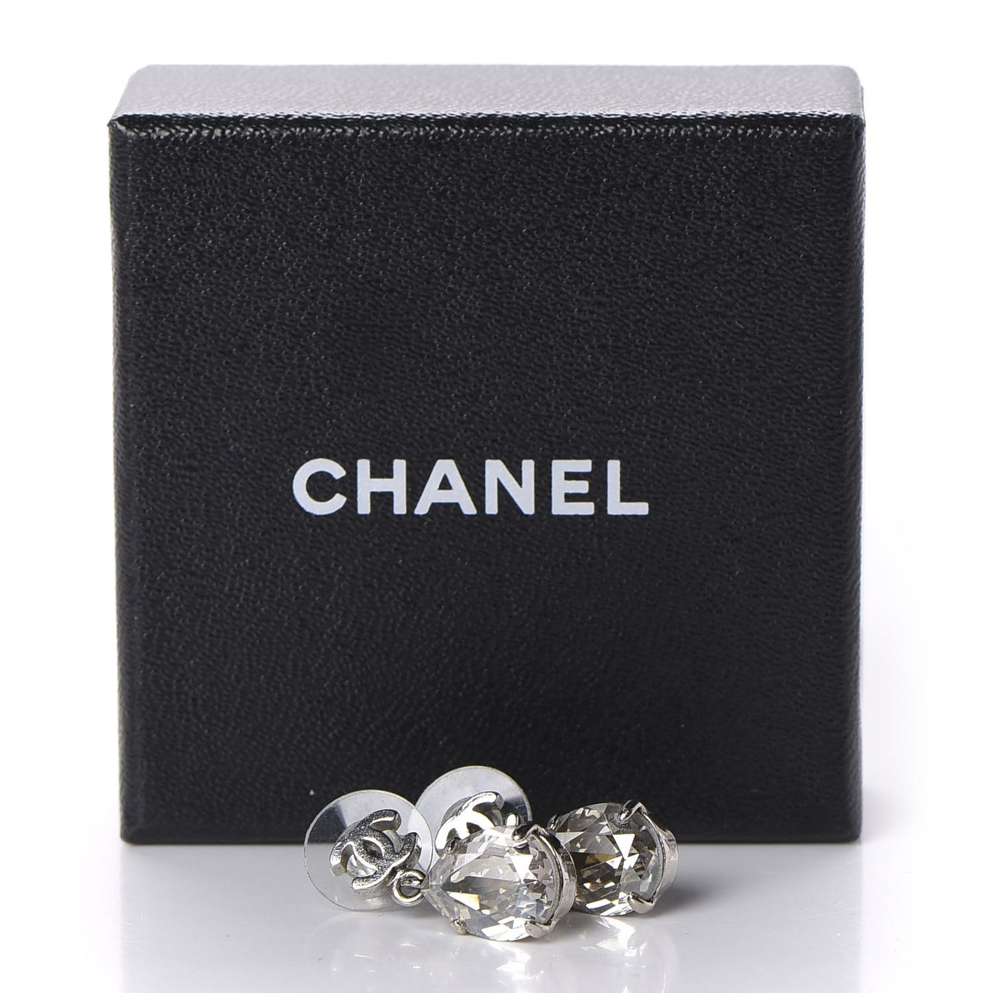 Crystal CC Tear Drop Earrings Silver