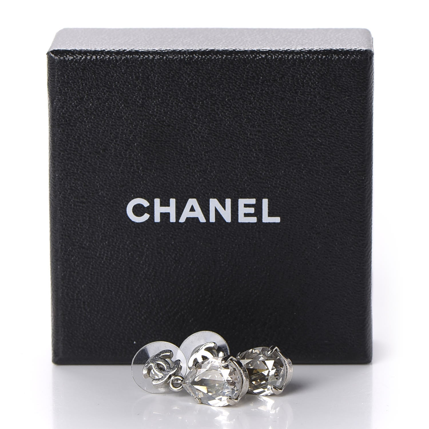 Chanel Crystal CC Tear Drop Earrings Silver 4 of 4