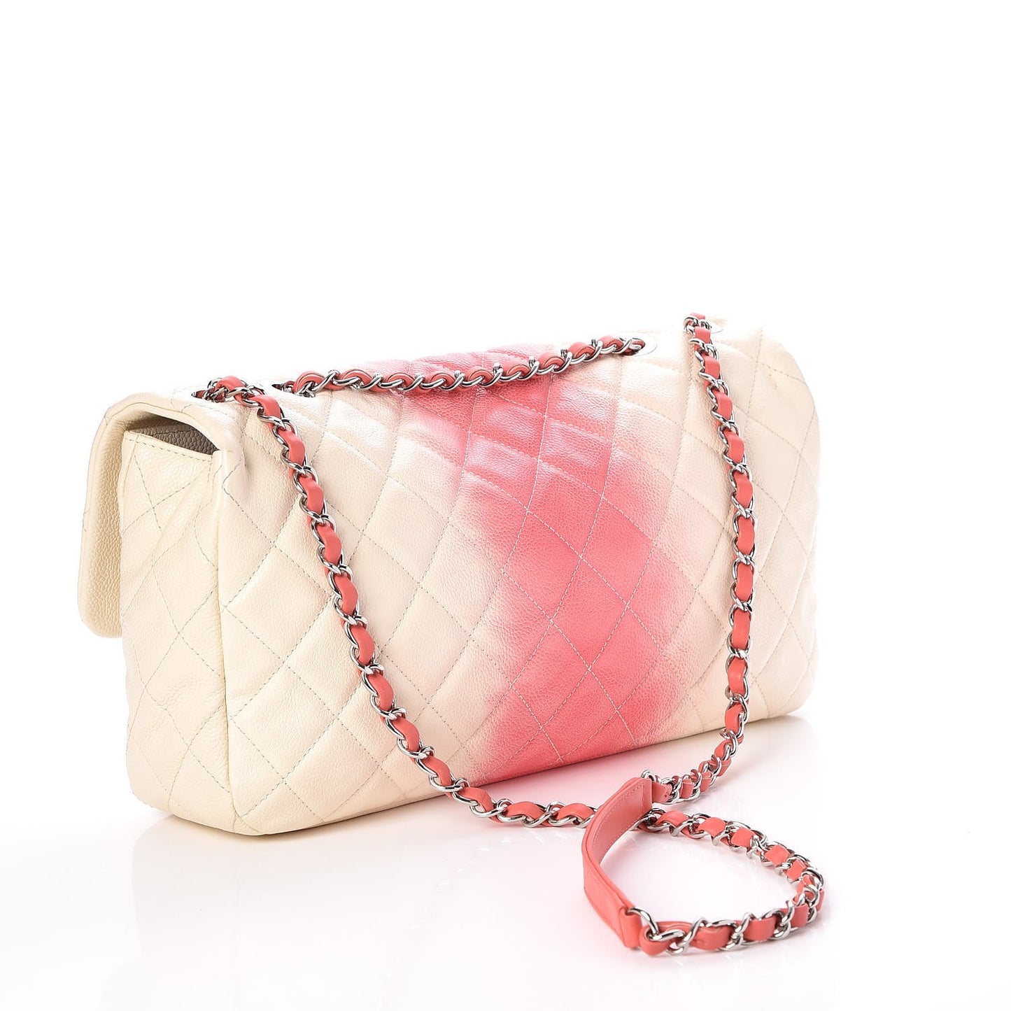 Caviar Quilted Ombre Jumbo Single Flap White Rose Pink