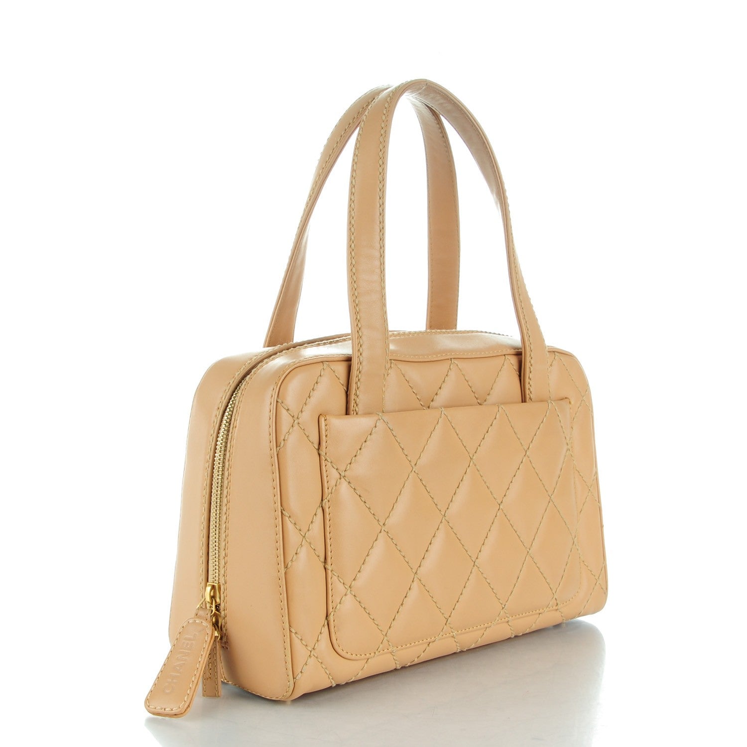Chanel Calfskin Wild Stitch Top Handle Bag Beige 4 of 18