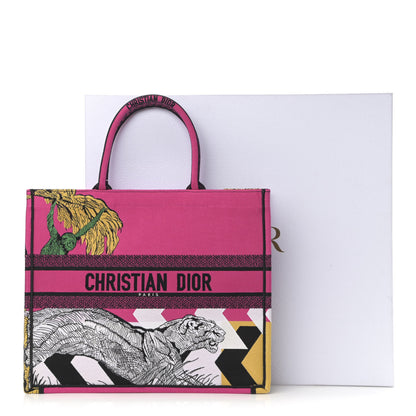 Christian Dior Canvas Embroidered Large Jungle Pop Book Tote Fuchsia Multicolor 12 of 12