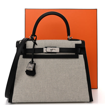 Hermes Toile Quadrille Swift Kelly Sellier 28 Ecru White Black 13 of 13