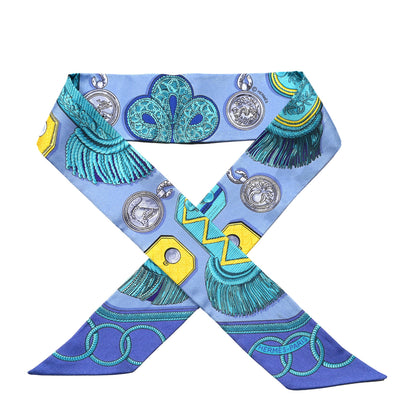Hermes Silk Epaulettes Twilly Lavande Turquoise Jaune 1 of 4