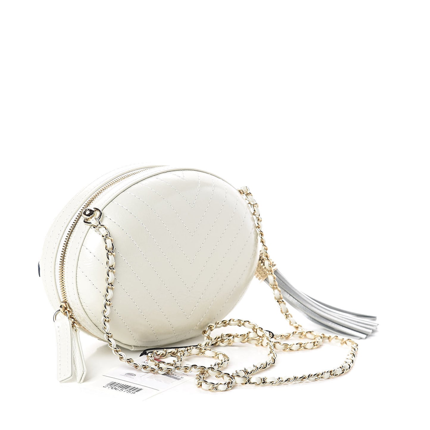 Embroidered Lambskin Chevron Quilted La Pausa Evening Bag White