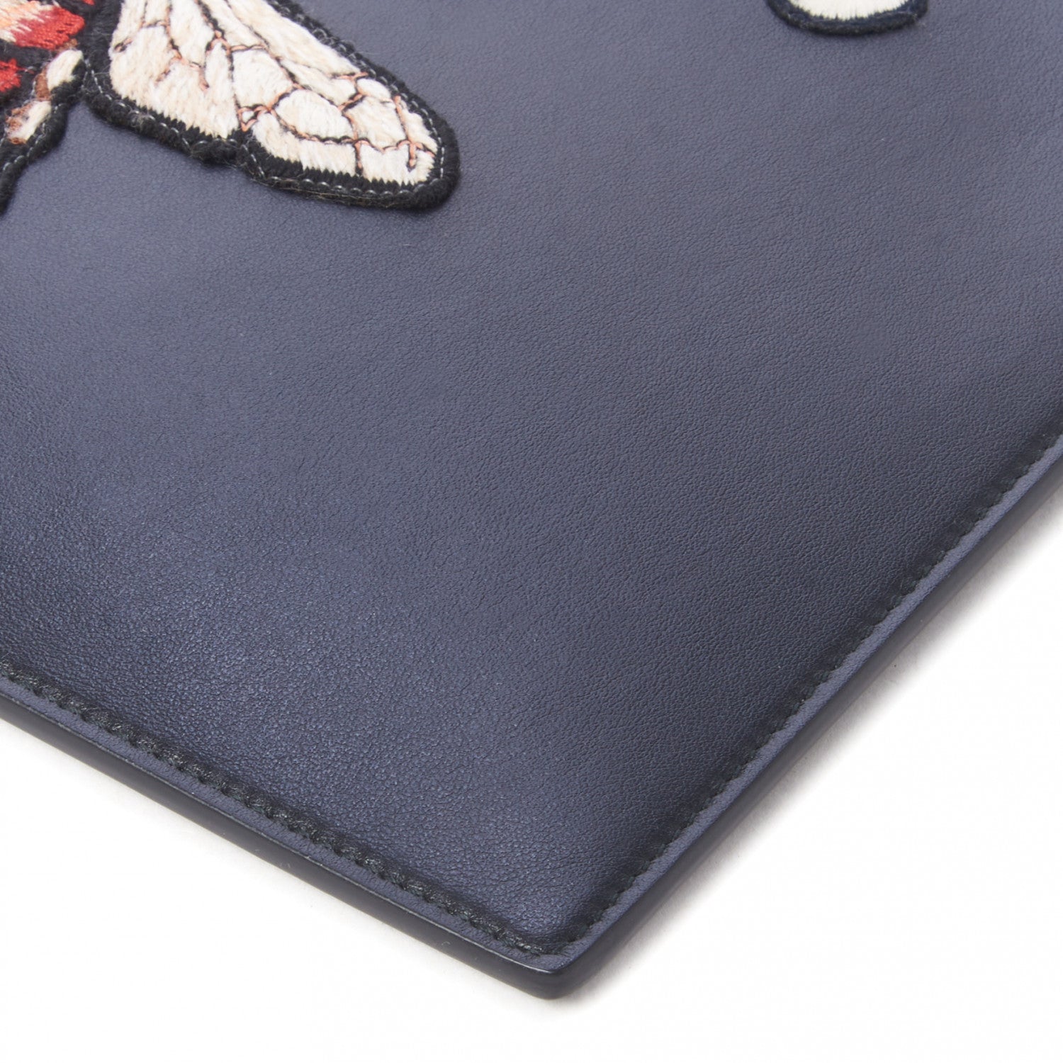 Gucci Calfskin Blind For Love Embroidered Large Zip Pouch Black 7 of 8