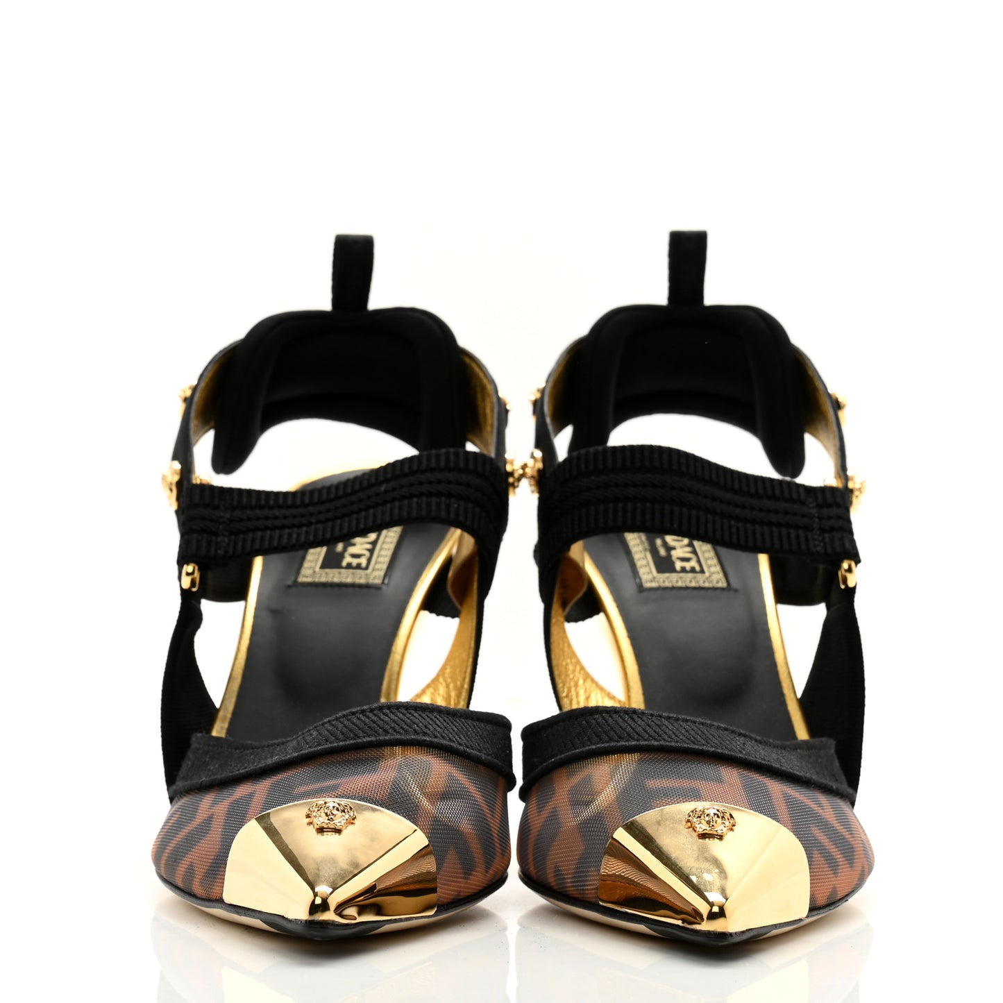 X VERSACE Technical Mesh FF Colibri 85mm Slingback Pumps 39 Tobacco Black