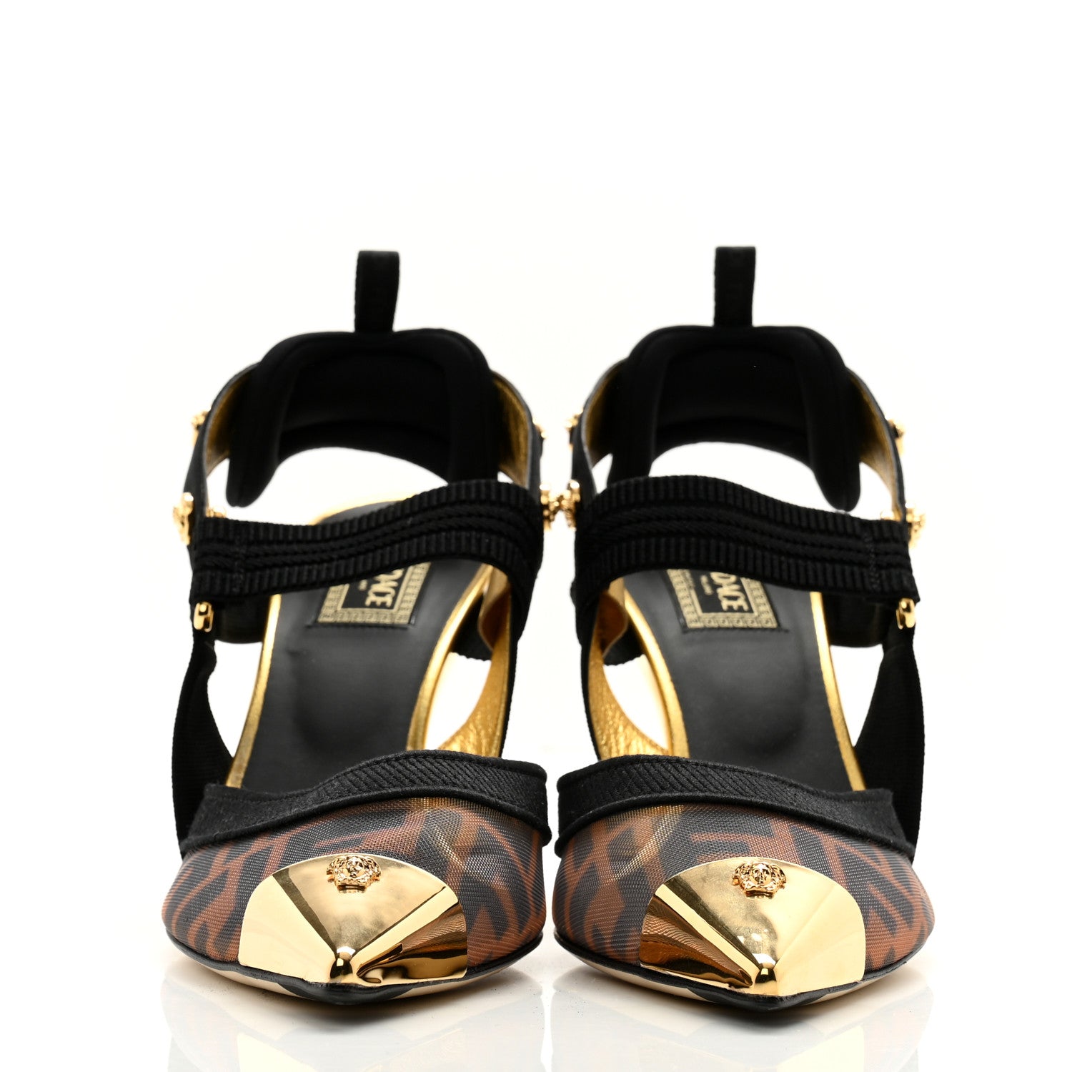 Fendi X VERSACE Technical Mesh FF Colibri 85mm Slingback Pumps 39 Tobacco Black 2 of 9