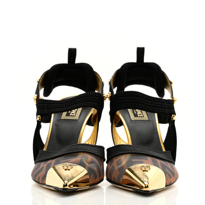 Fendi X VERSACE Technical Mesh FF Colibri 85mm Slingback Pumps 39 Tobacco Black 2 of 9