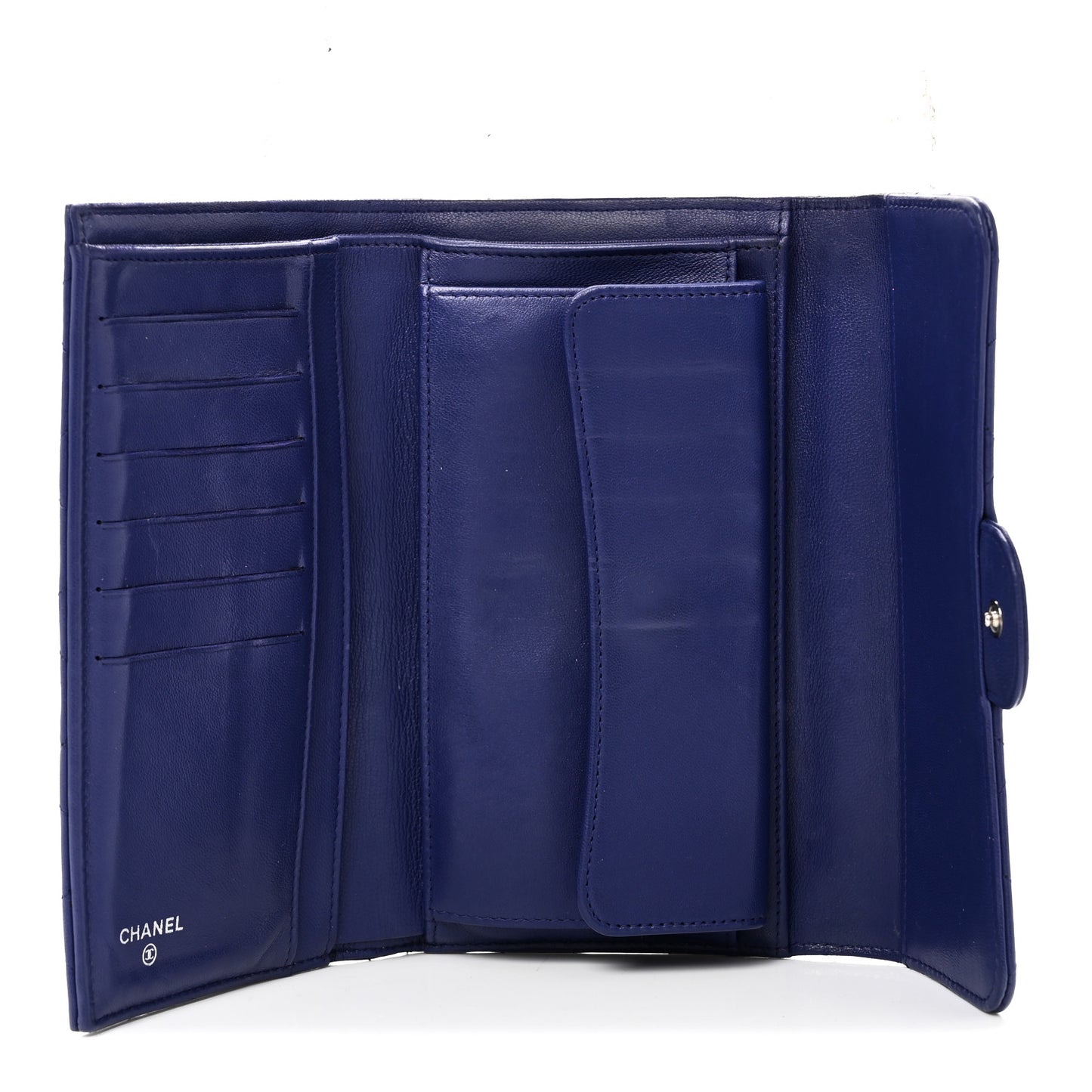 Lambskin Quilted Large Flap Wallet Blue