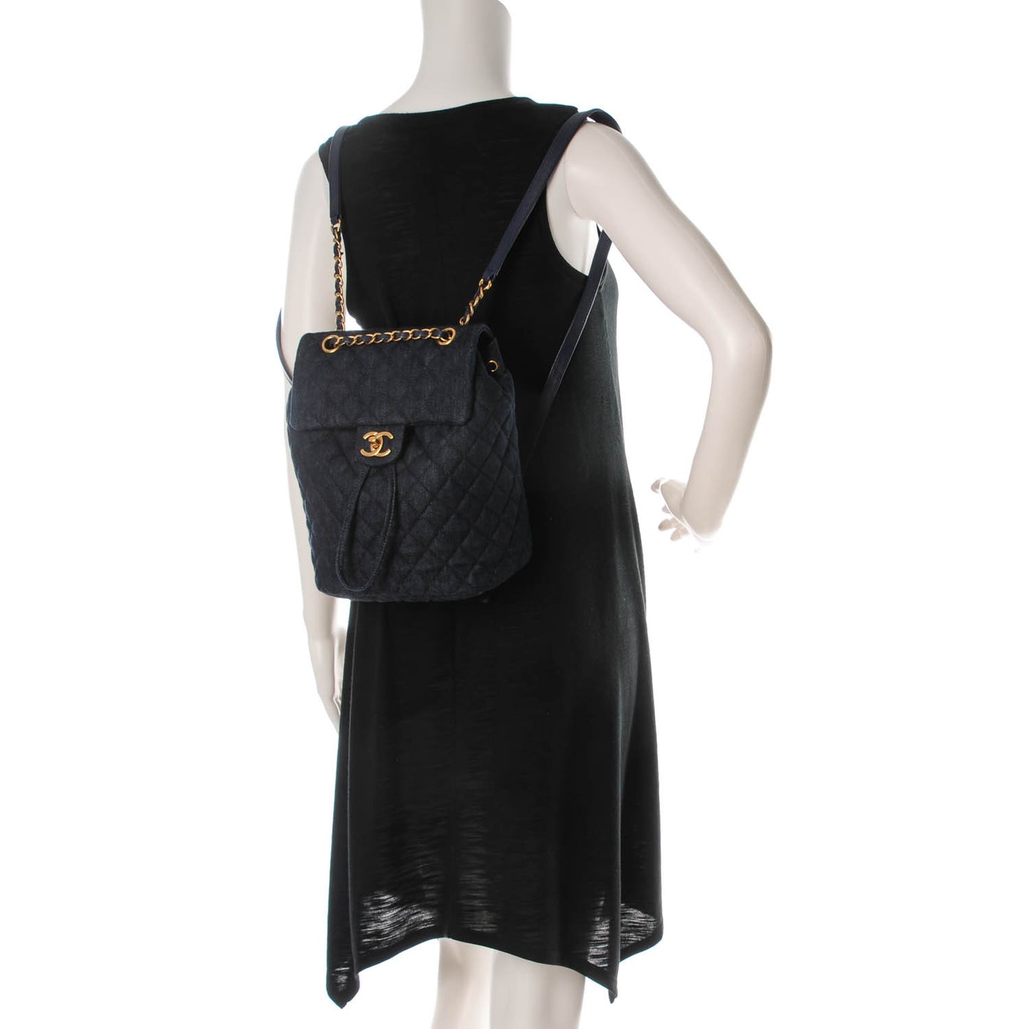 Washed Denim Quilted Small Urban Spirit Backpack Dark Blue