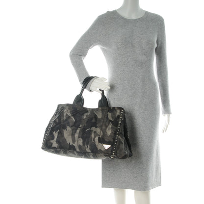Prada Tessuto Nylon Studded Camouflage Tote Fumo 2 of 10