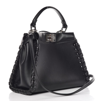 Fendi Nappa Lace Up Mini Peekaboo Iconic Satchel Black 3 of 10