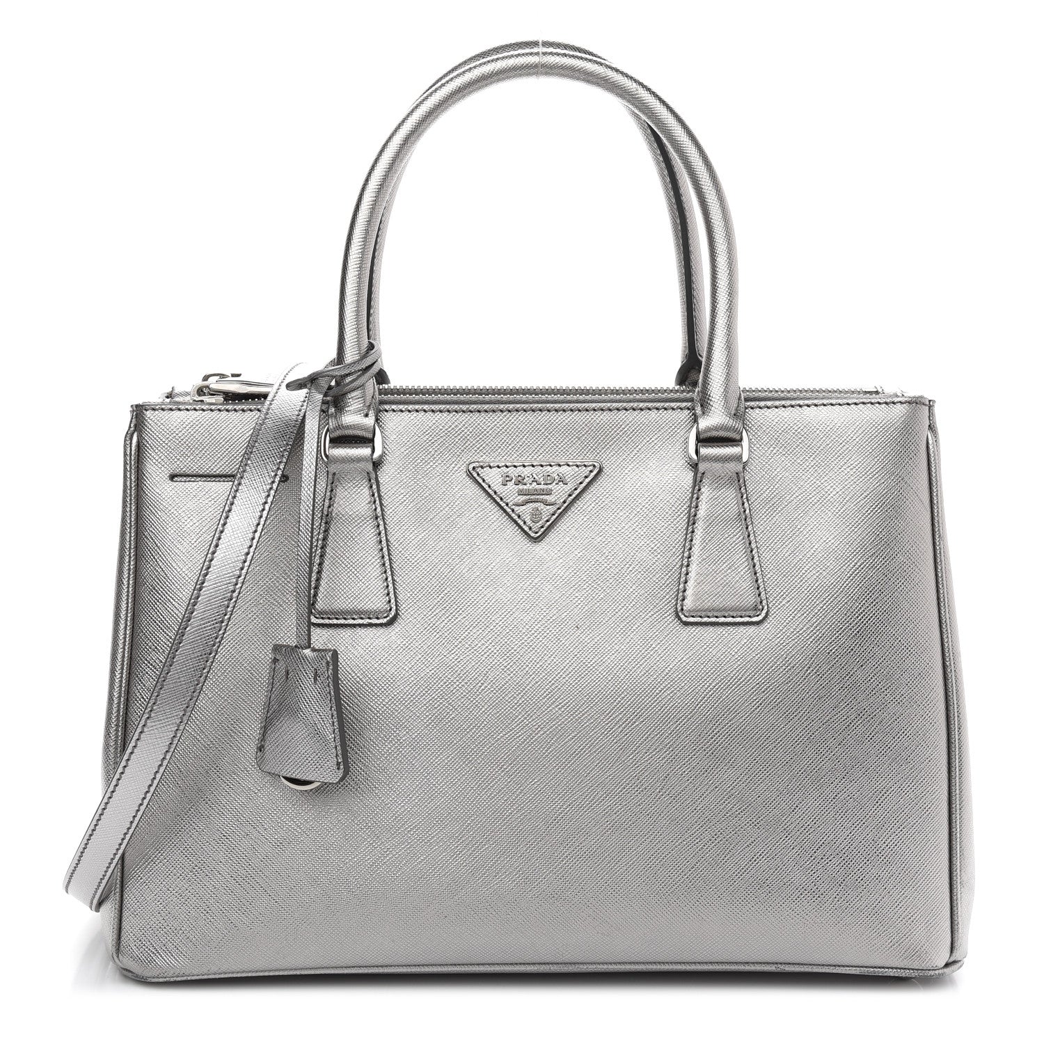 Prada Metallic Saffiano Small Galleria Double Zip Tote Cromo 1 of 12