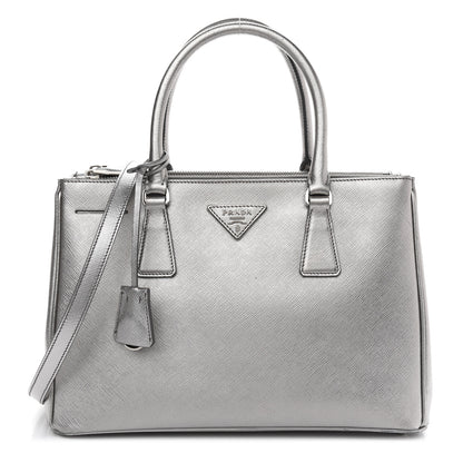 Prada Metallic Saffiano Small Galleria Double Zip Tote Cromo 1 of 12