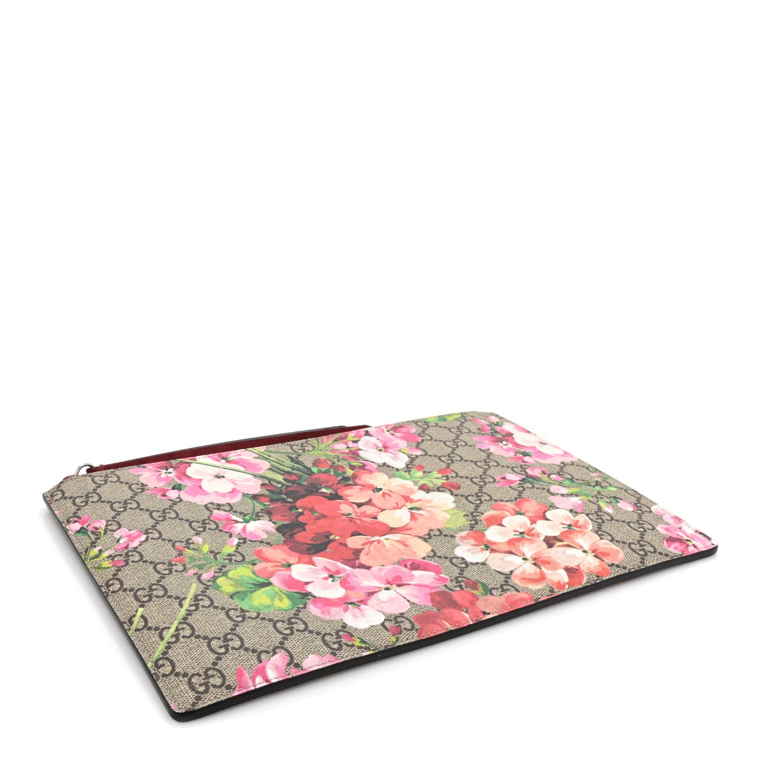 Gucci GG Supreme Monogram Blooms Suede Large Zip Pouch Beige Multicolor Dry Rose 4 of 13