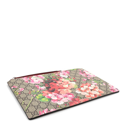 Gucci GG Supreme Monogram Blooms Suede Large Zip Pouch Beige Multicolor Dry Rose 4 of 13