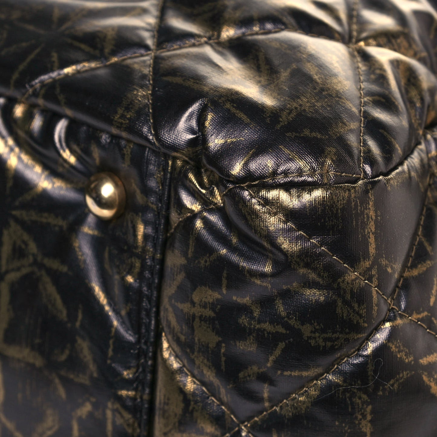 Nylon Printed Quilted Accordion Flap Black Gold