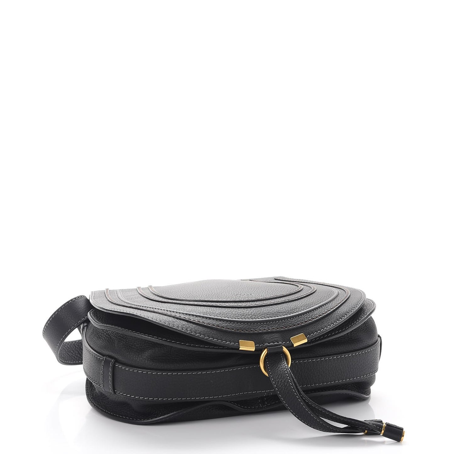 Calfskin Medium Marcie Round Crossbody Bag Black
