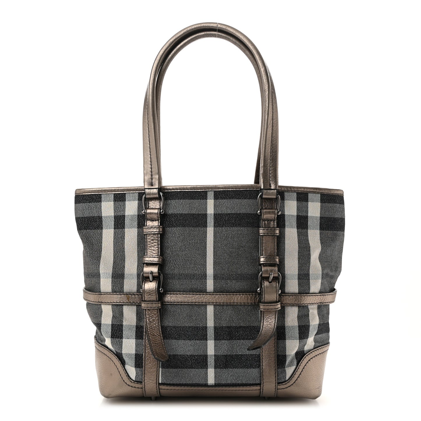 Metallic Calfskin House Check Tote Pewter