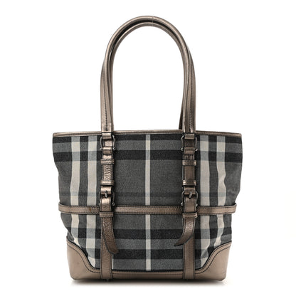 Burberry Metallic Calfskin House Check Tote Pewter 1 of 12