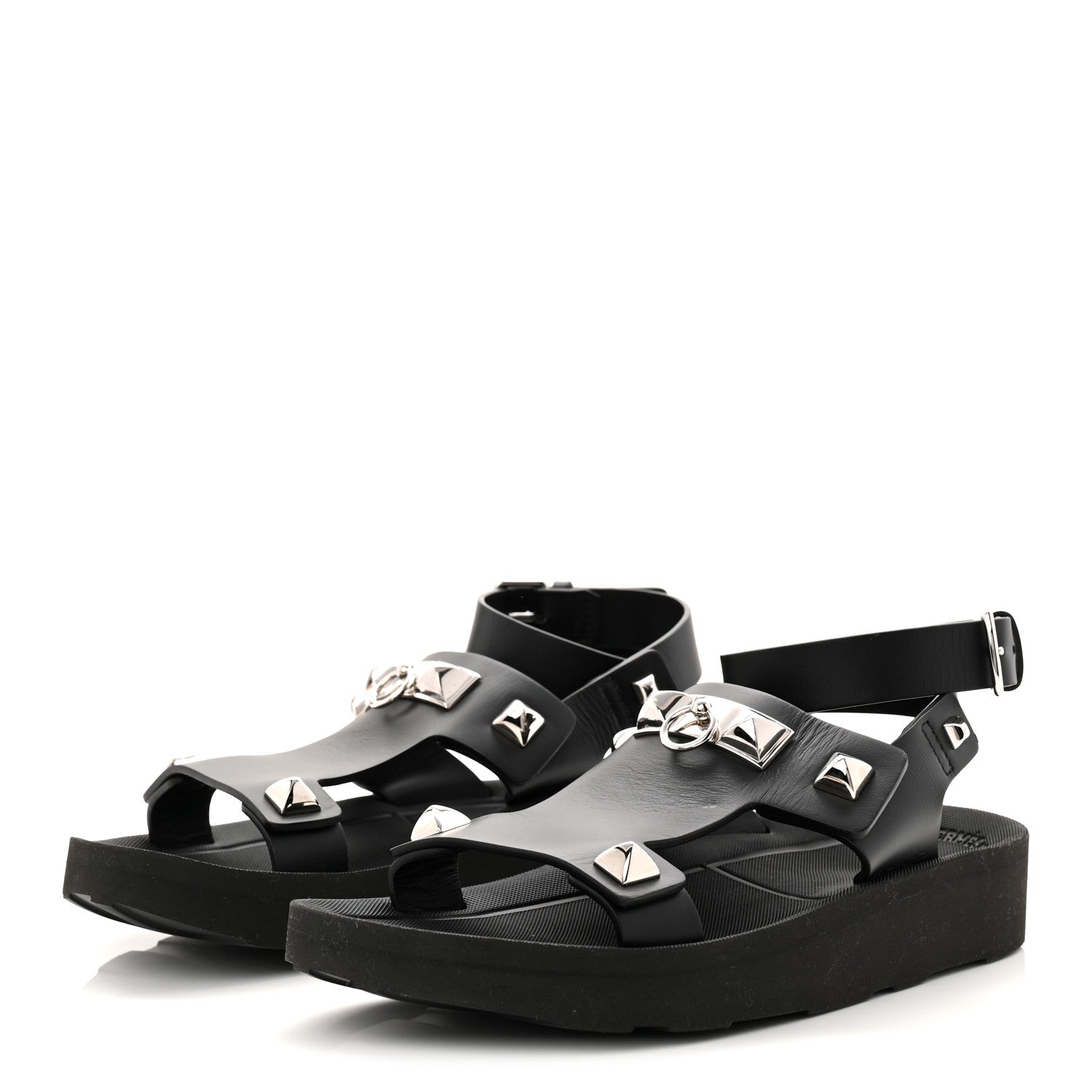 Hermes Calfskin Medor Studded Womens Intuition Sandals 37 Black 4 of 11