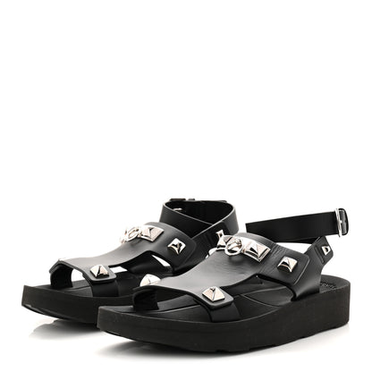 Hermes Calfskin Medor Studded Womens Intuition Sandals 37 Black 4 of 11