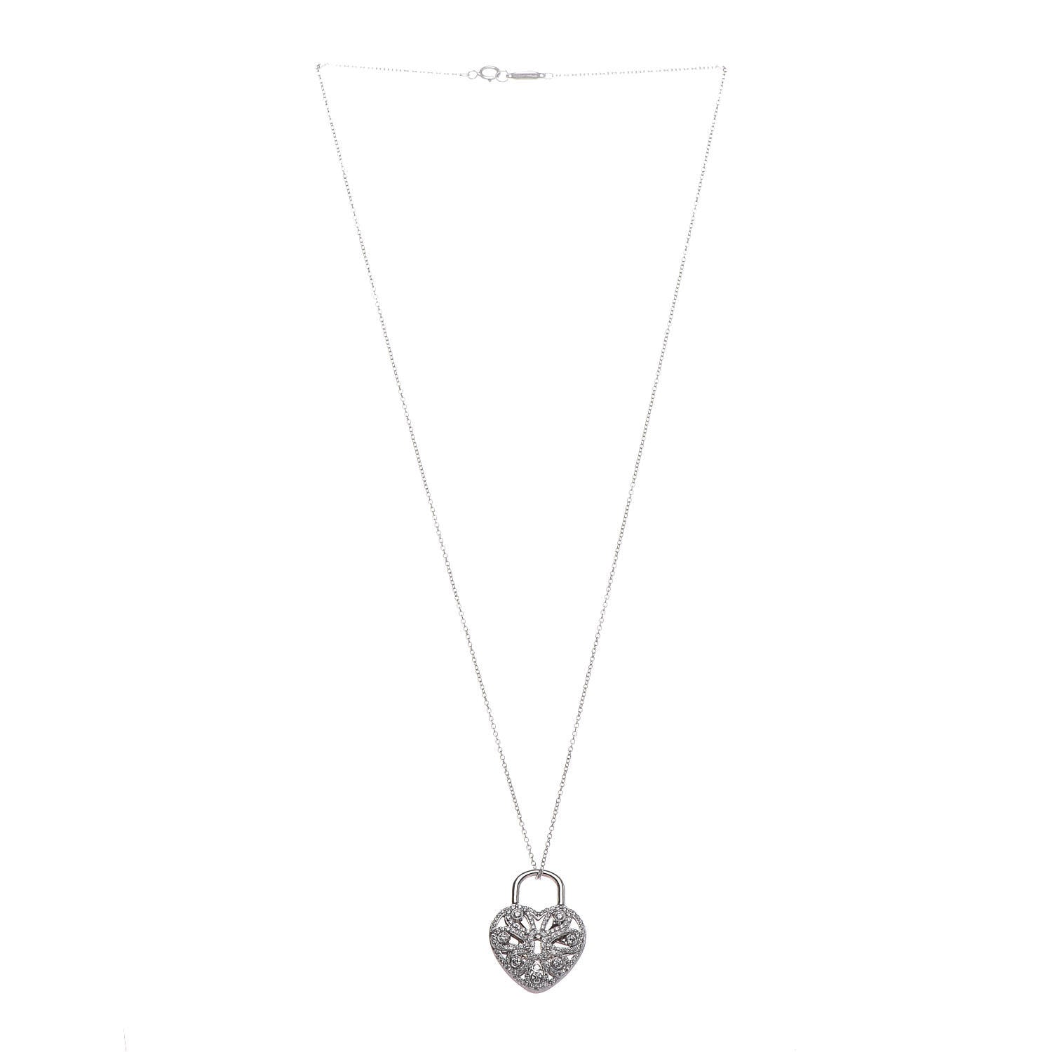 Tiffany 18K White Gold Diamond Filigree Heart Pendant Necklace 3 of 6