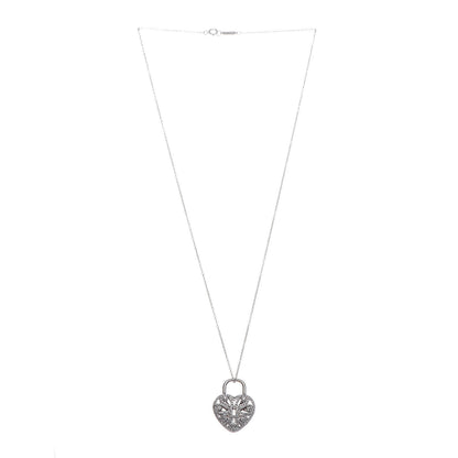 Tiffany 18K White Gold Diamond Filigree Heart Pendant Necklace 3 of 6