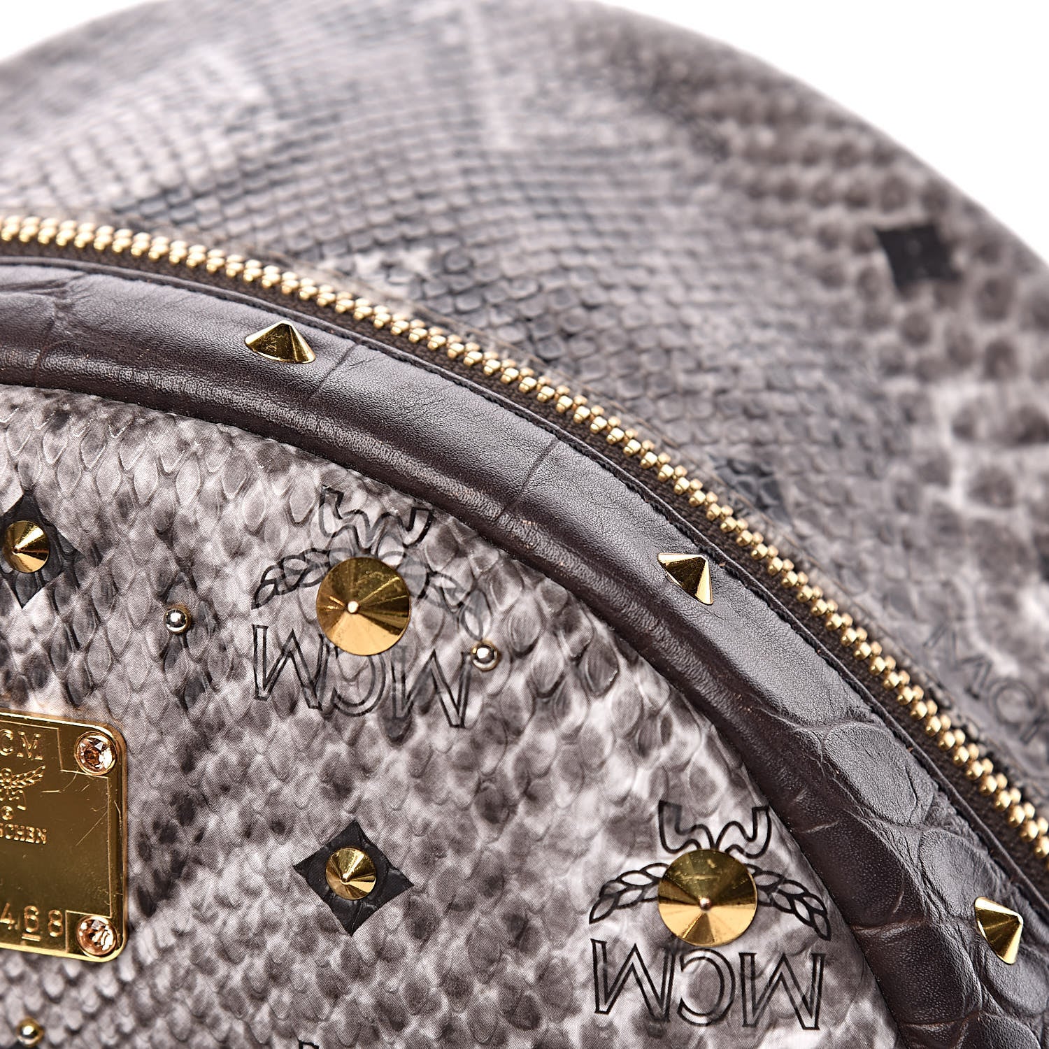 MCM Visetos Snakeskin Printed Studded Small Stark Backpack Light Grey 10 of 15