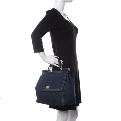 Dolce & Gabbana Denim Large Miss Sicily Satchel Blue 2 of 10