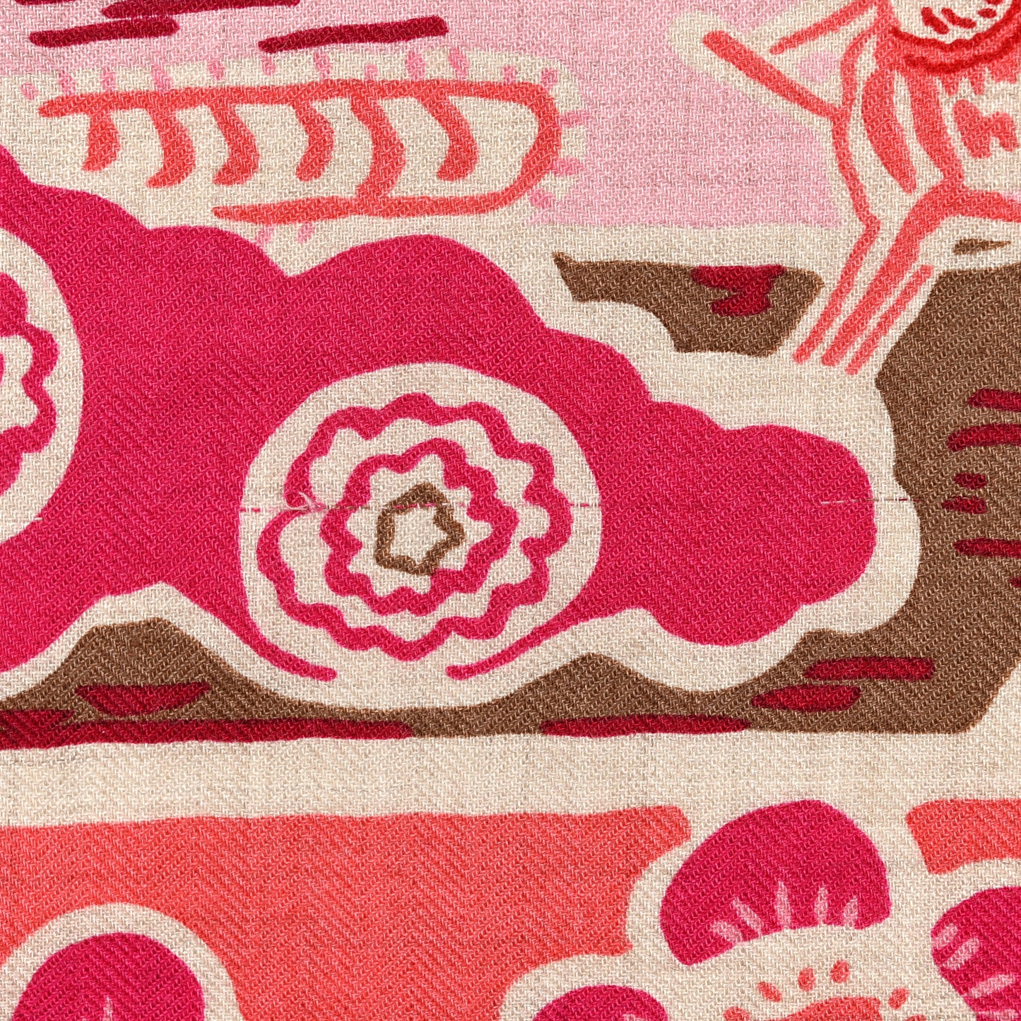 Cashmere Silk Bingata Shawl 140 Naturel Fuchsia Rose Poudre