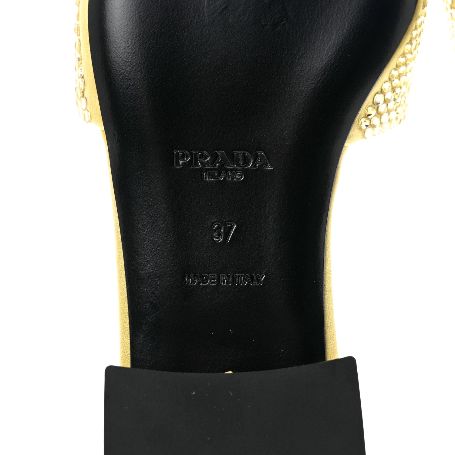 Prada Satin Crystal Logo 10mm Slide Sandals 37 Ananas 6 of 8