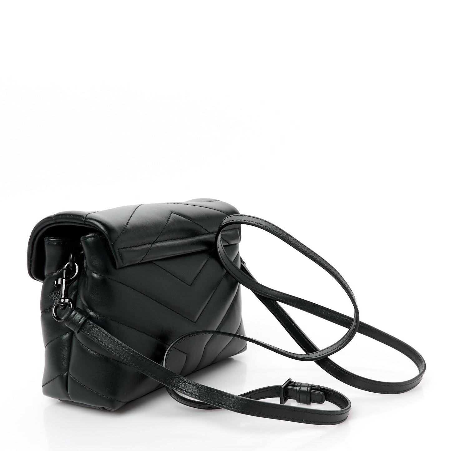 Calfskin Y Quilted Monogram Monochrome Toy Loulou Crossbody Bag Black