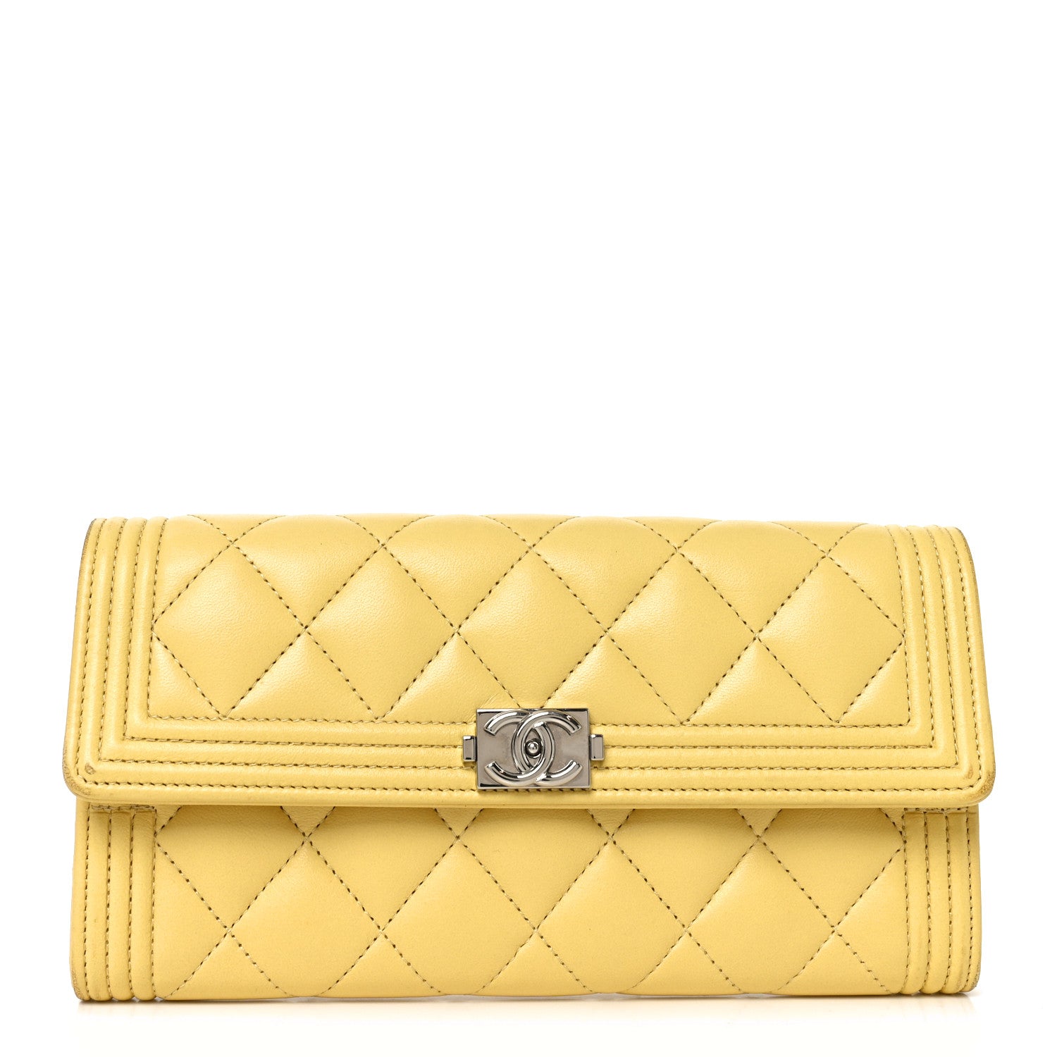 Chanel Lambskin Quilted Large Boy Flap Wallet Yellow 1 of 9
