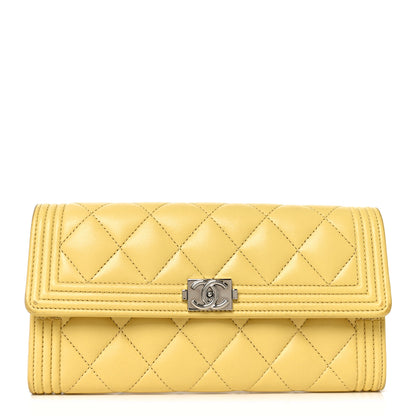 Chanel Lambskin Quilted Large Boy Flap Wallet Yellow 1 of 9