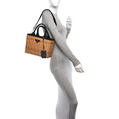 Prada Wicker Canvas Tote Naturale Black 2 of 9