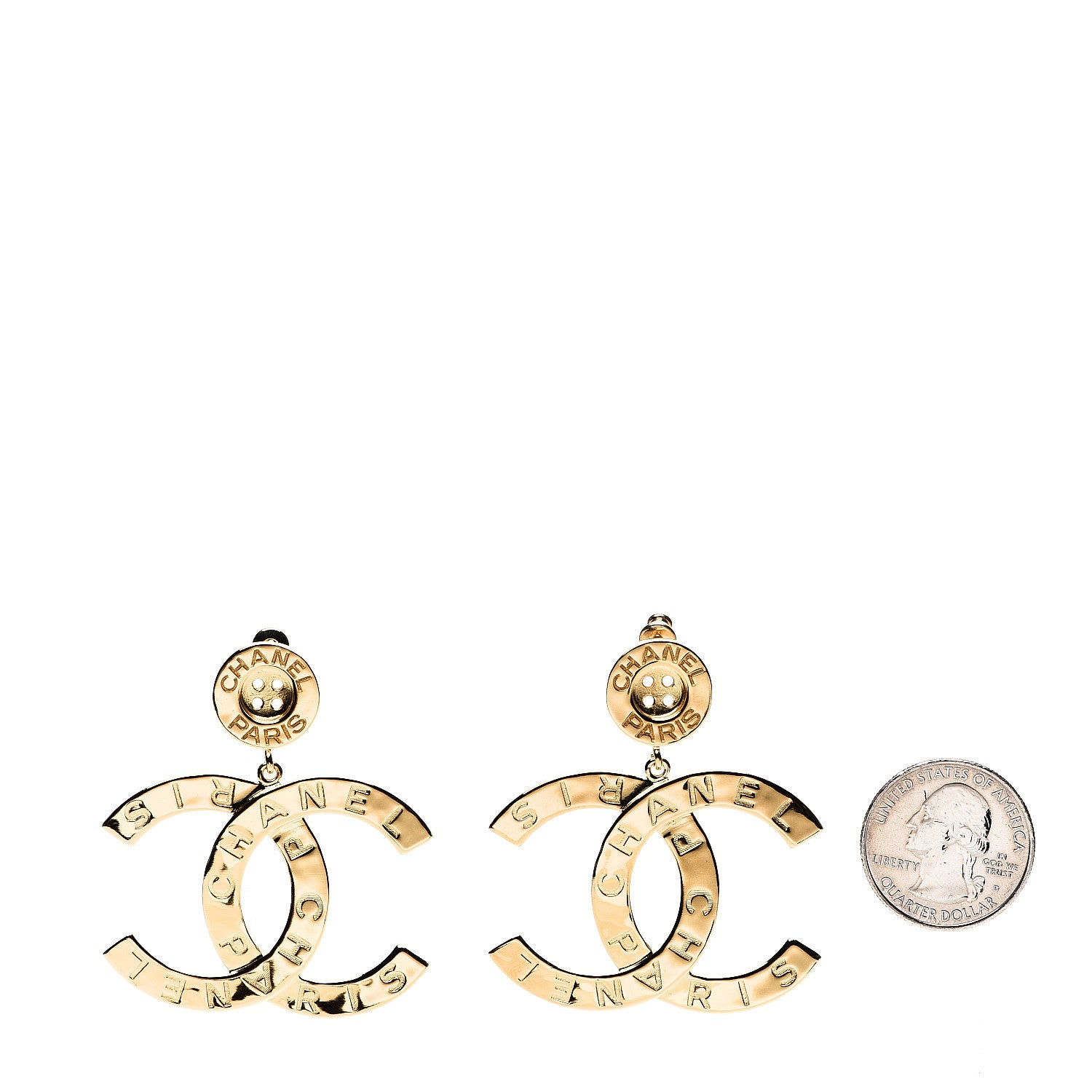 Chanel Metal Large Paris Button Earrings Gold 2 of 6