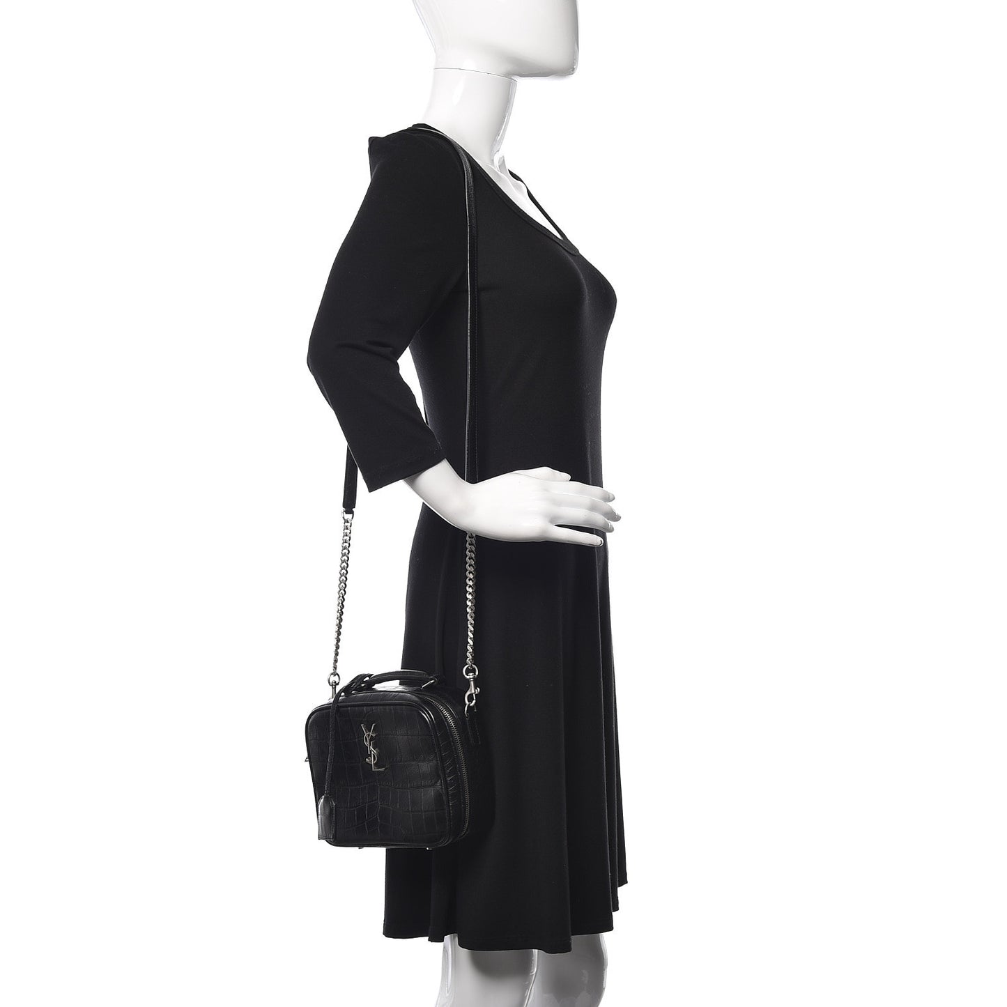 Calfskin Crocodile Embossed Monogram Lunch Box Bag Black