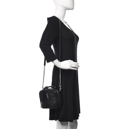Saint Laurent Calfskin Crocodile Embossed Monogram Lunch Box Bag Black 2 of 9