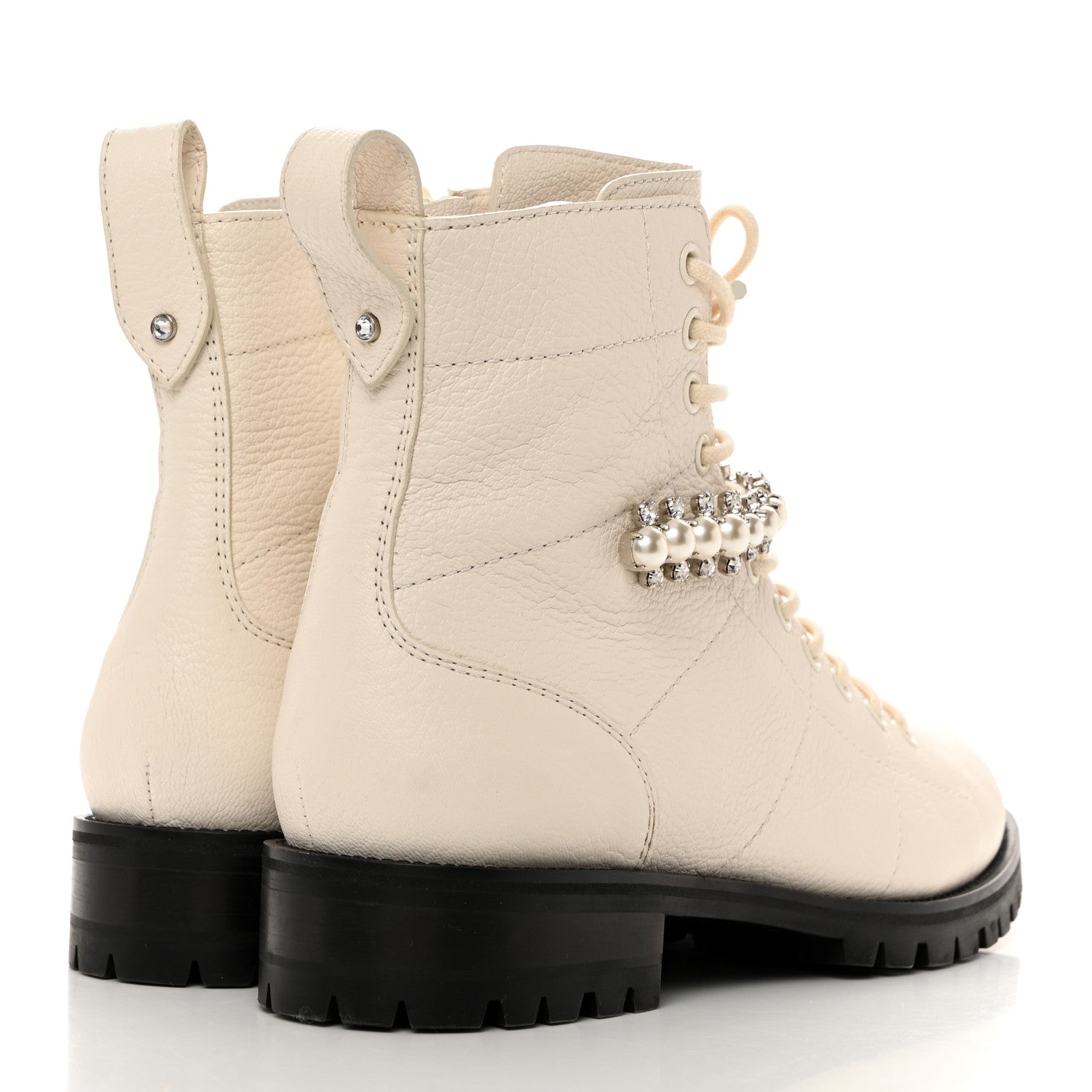Jimmy Choo Grained Calfskin Crystal Embellished Cruz Combat Boots 39 White 5 of 8