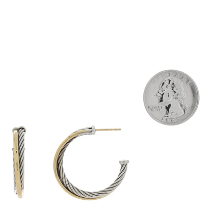 David Yurman Sterling Silver 18K Yellow Gold 31mm Crossover Cable Hoop Earrings 2 of 4