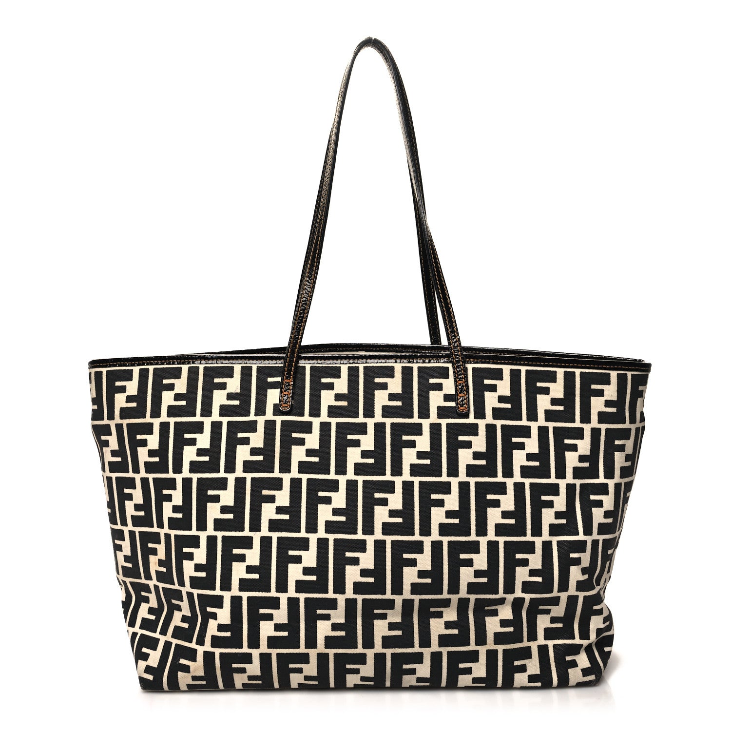 Fendi Canvas FF Roll Tote Black White 1 of 15